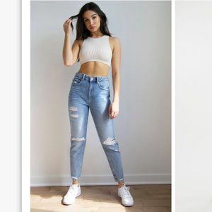 Garage Ripped Mom Jeans in Hazel Blue